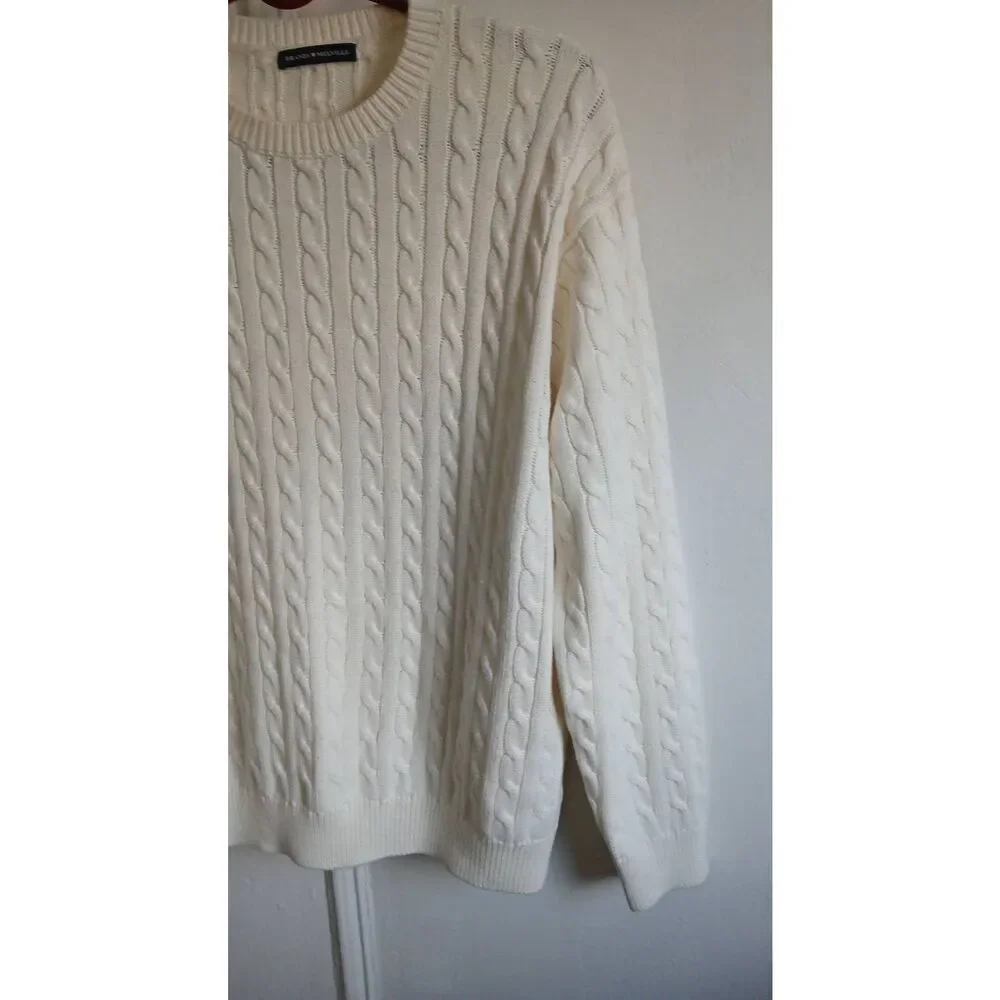Brandy Melville womens large sweater cable knit cotton preppy Academia ivory